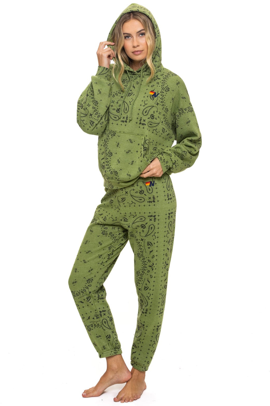 Retro BANDANA RELAXED PULLOVER HOODIE - JUNGLE GREEN