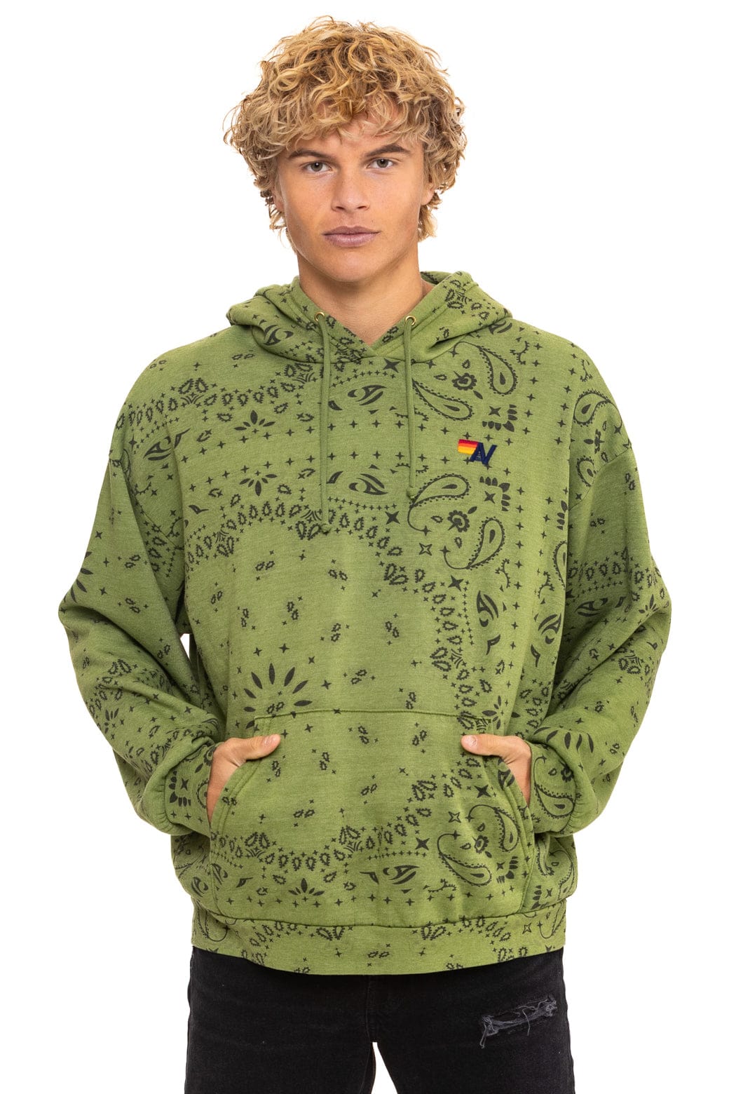 Retro BANDANA RELAXED PULLOVER HOODIE - JUNGLE GREEN
