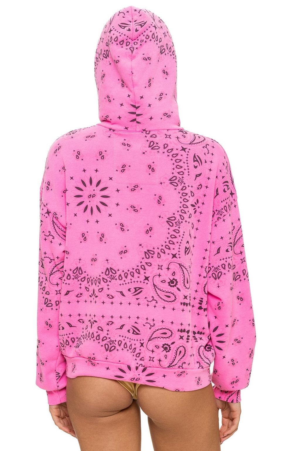 Retro BANDANA RELAXED PULLOVER HOODIE - NEON PINK
