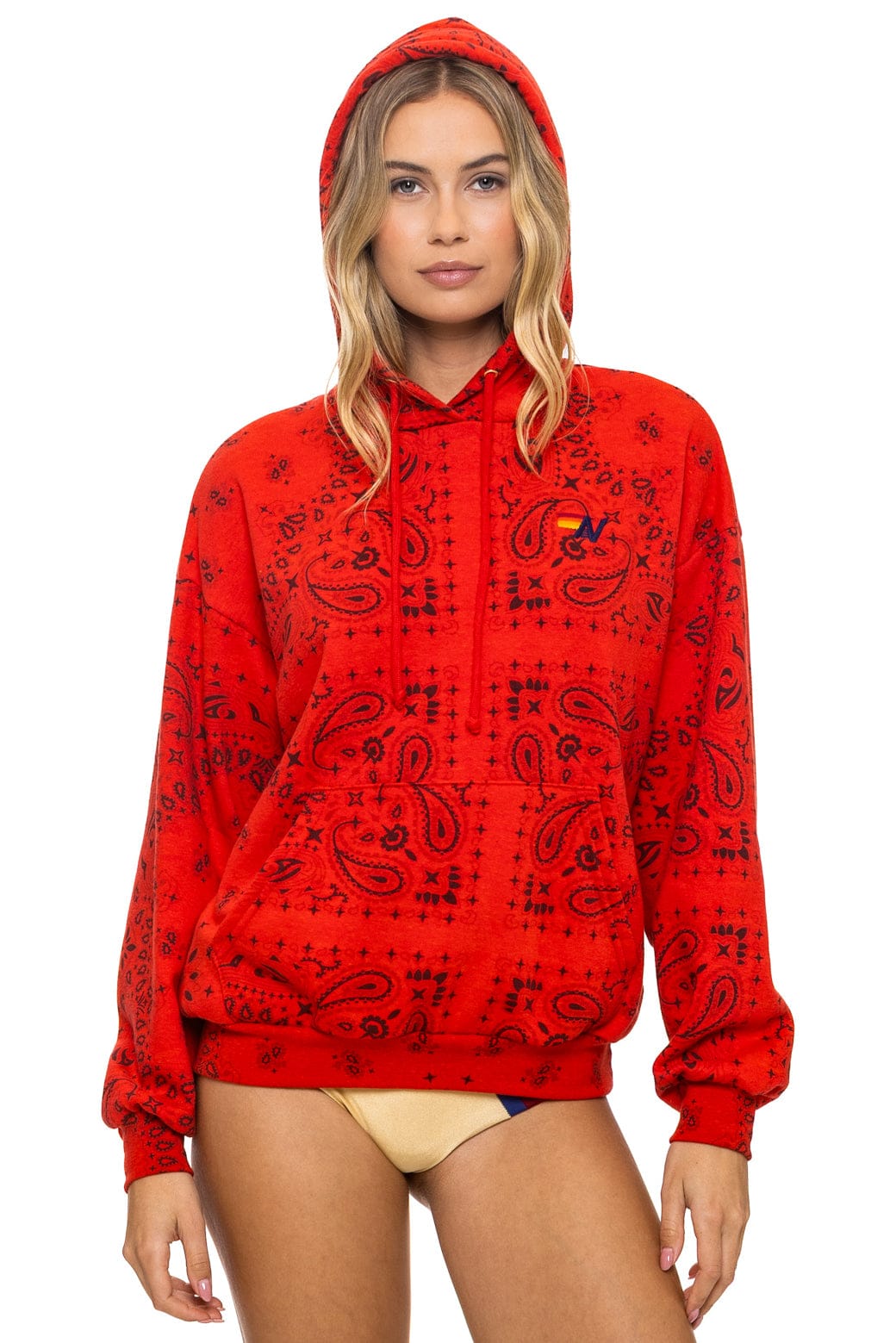 Retro BANDANA RELAXED PULLOVER HOODIE - RED