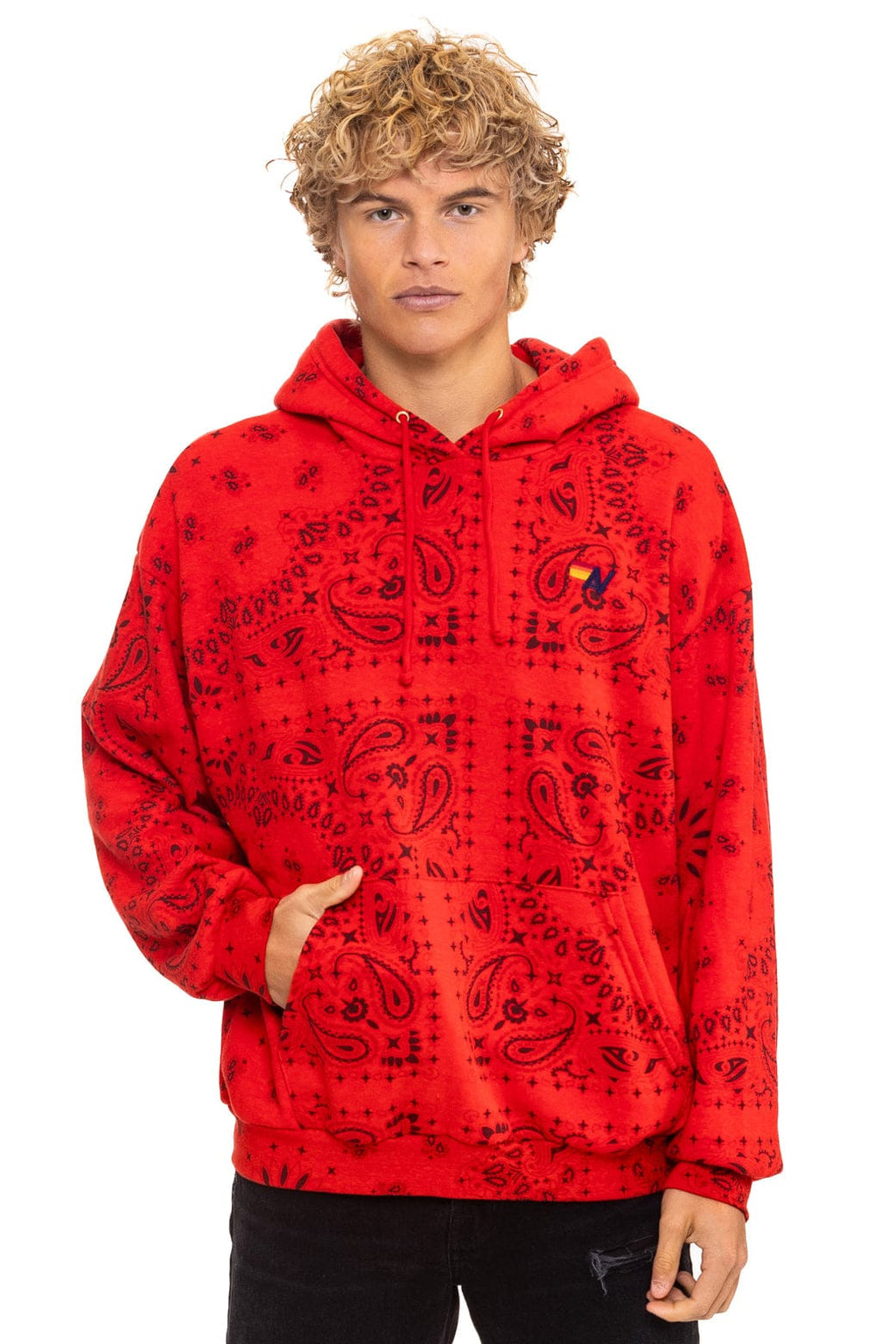 Retro BANDANA RELAXED PULLOVER HOODIE - RED