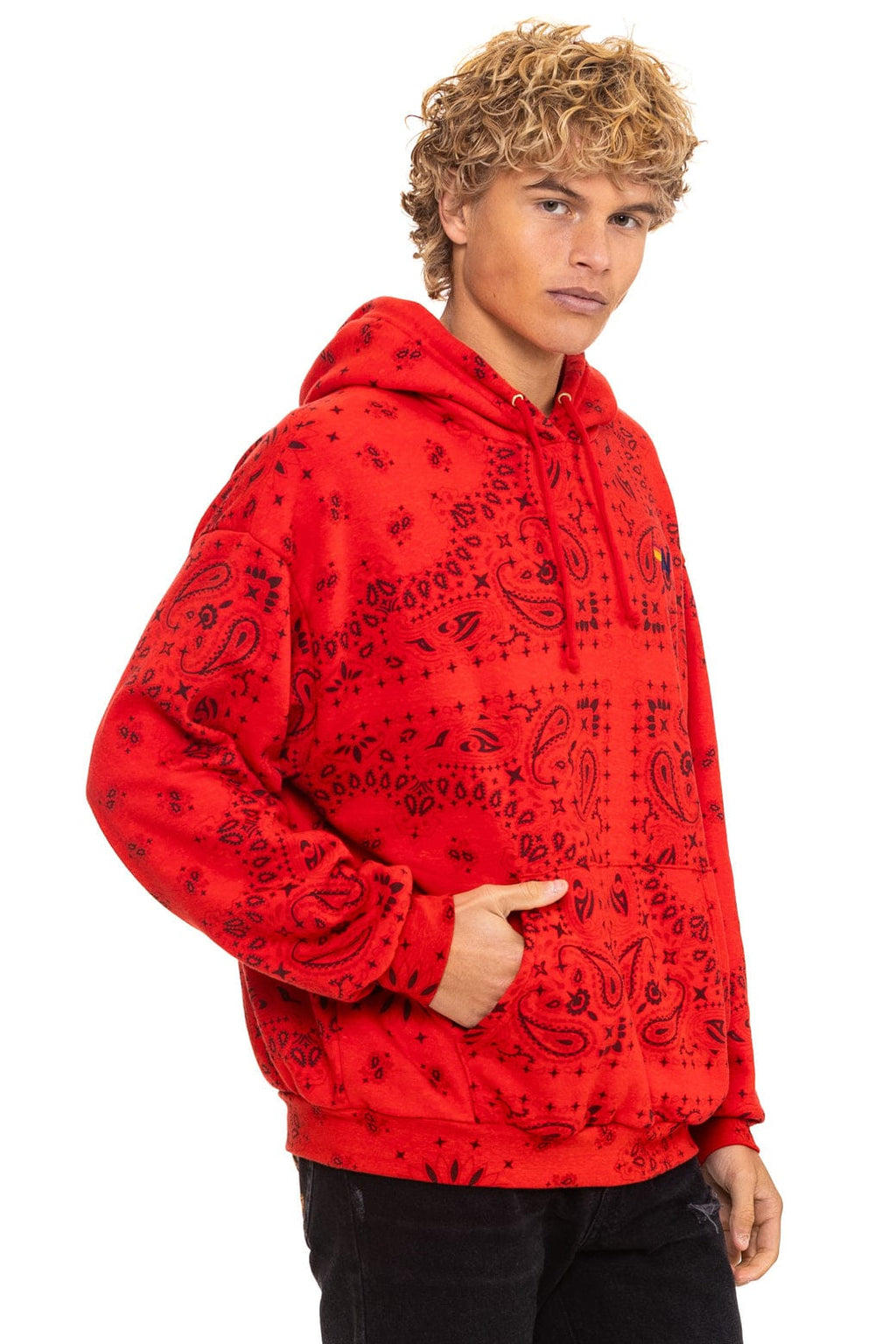 Retro BANDANA RELAXED PULLOVER HOODIE - RED