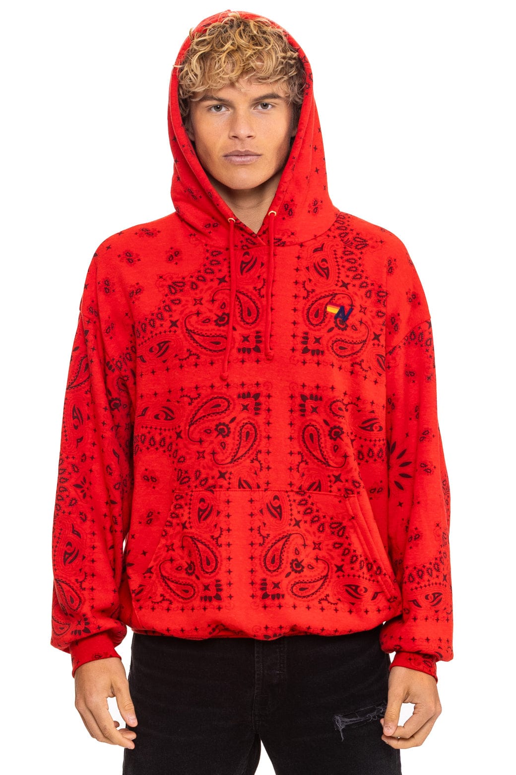 Retro BANDANA RELAXED PULLOVER HOODIE - RED