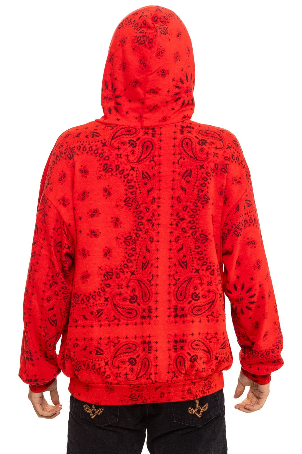 Retro BANDANA RELAXED PULLOVER HOODIE - RED