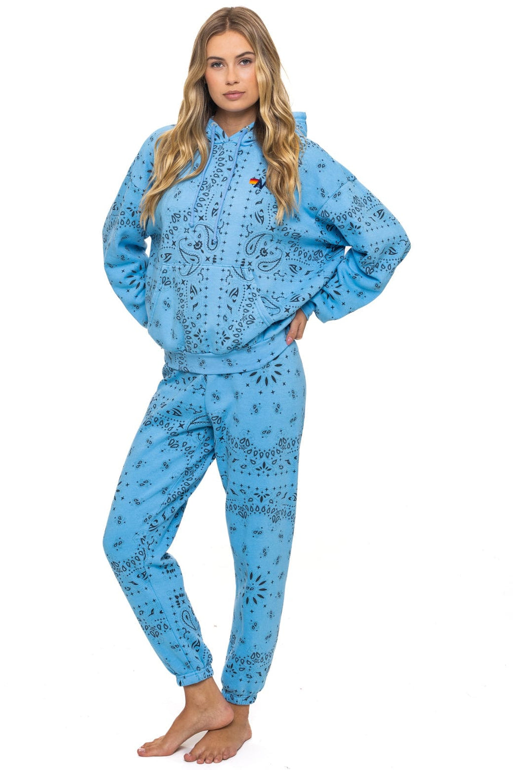 Retro BANDANA RELAXED PULLOVER HOODIE - SKY