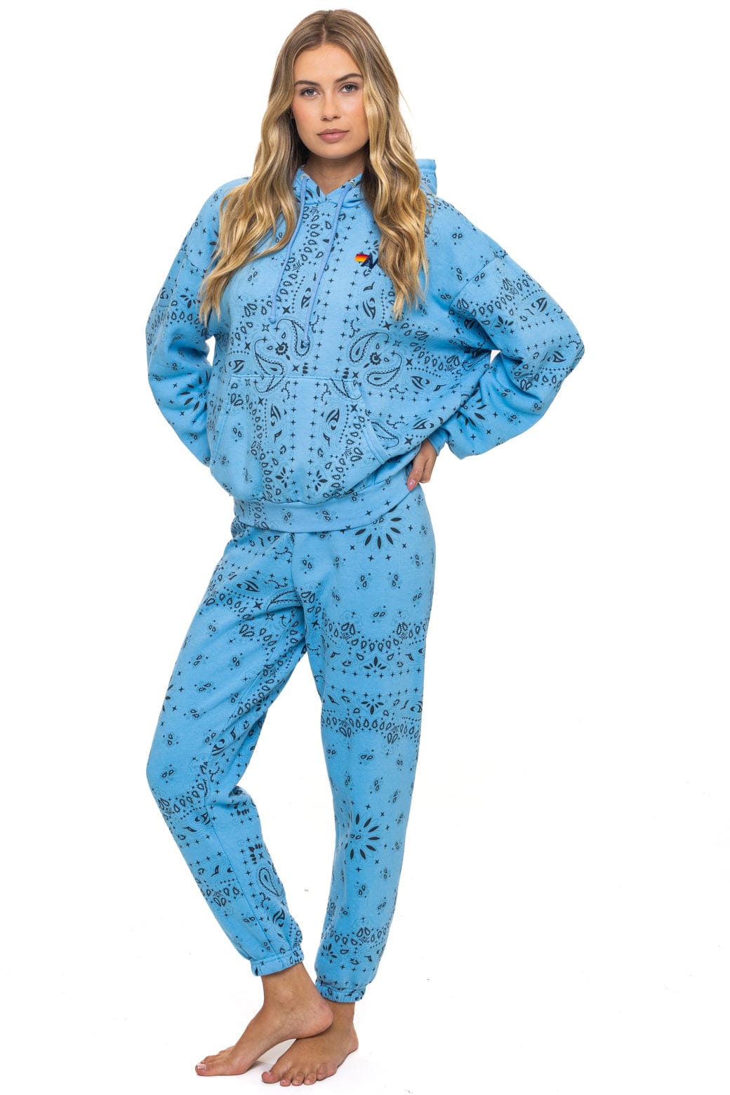 Retro BANDANA RELAXED PULLOVER HOODIE - SKY