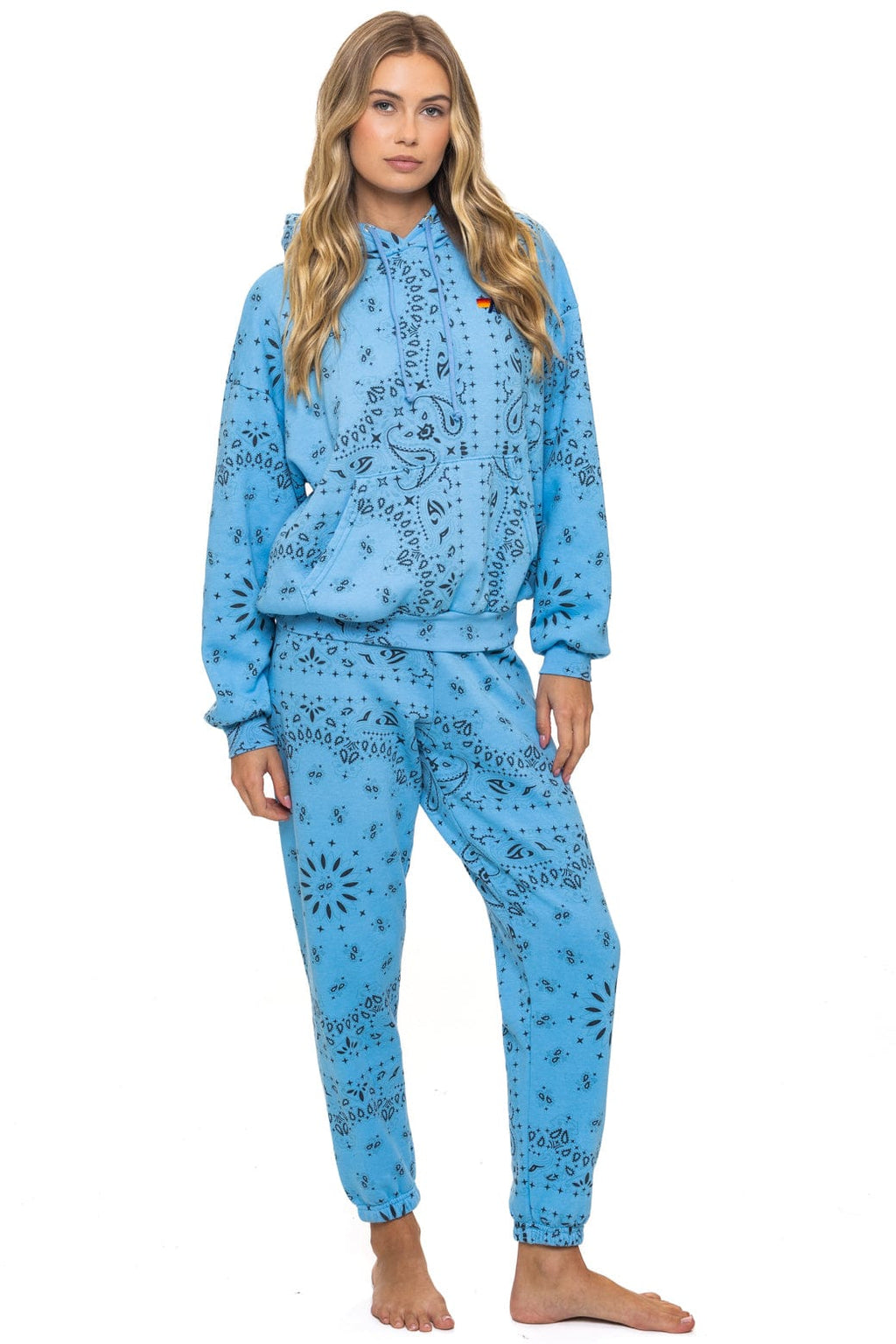 Retro BANDANA RELAXED PULLOVER HOODIE - SKY