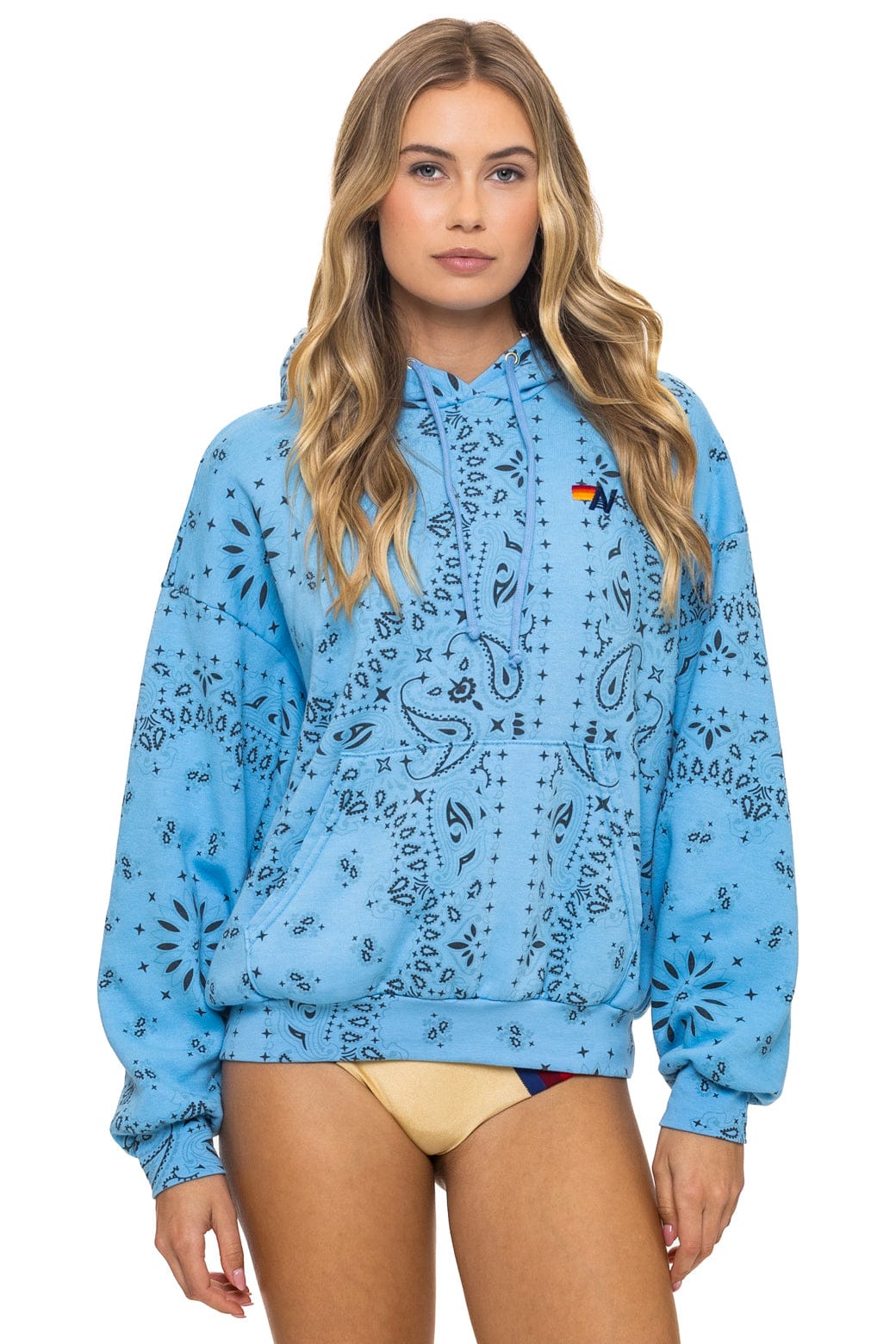 Retro BANDANA RELAXED PULLOVER HOODIE - SKY