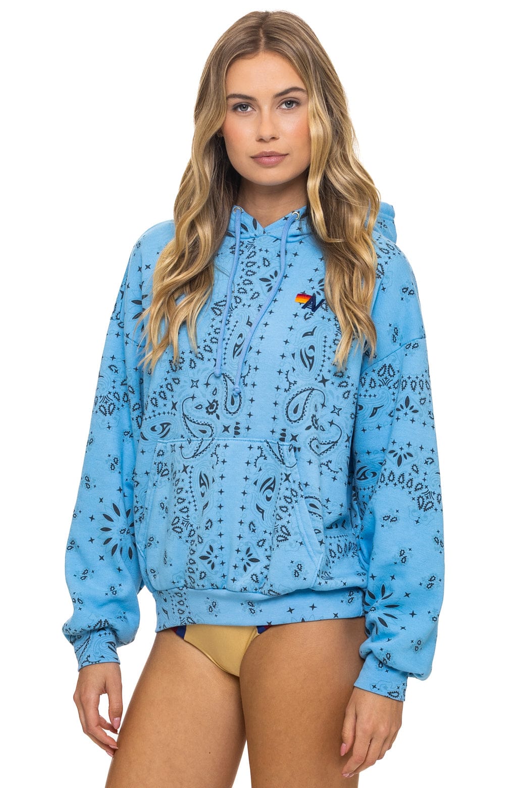Retro BANDANA RELAXED PULLOVER HOODIE - SKY