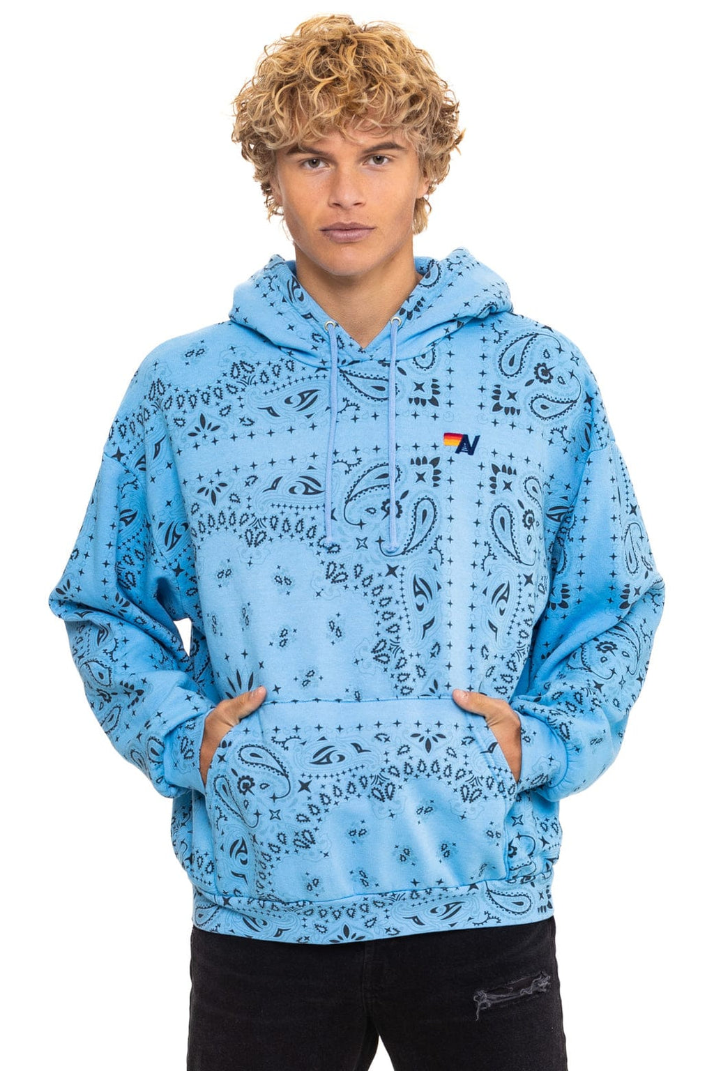 Retro BANDANA RELAXED PULLOVER HOODIE - SKY