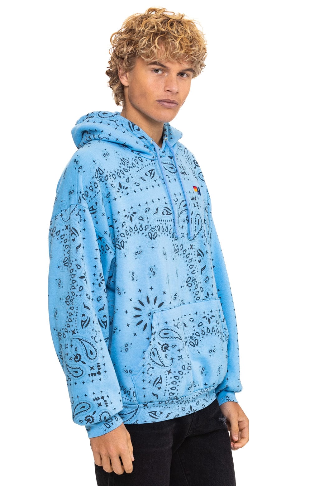 Retro BANDANA RELAXED PULLOVER HOODIE - SKY