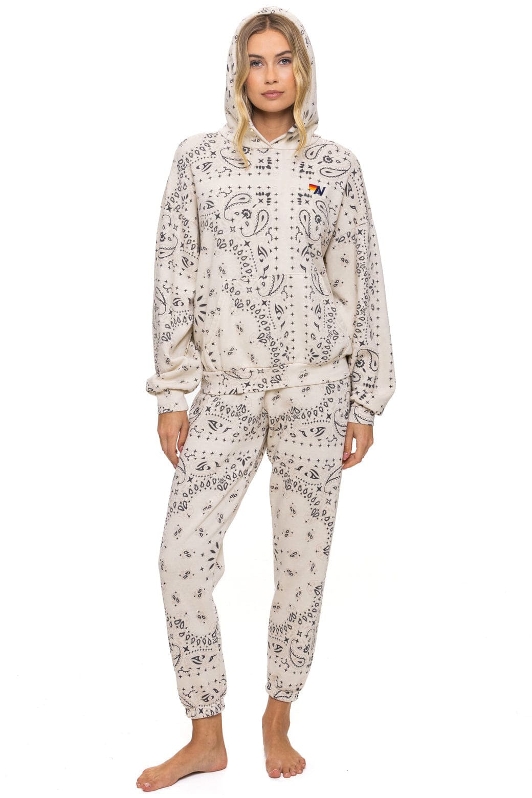 Retro BANDANA RELAXED PULLOVER HOODIE - VINTAGE WHITE
