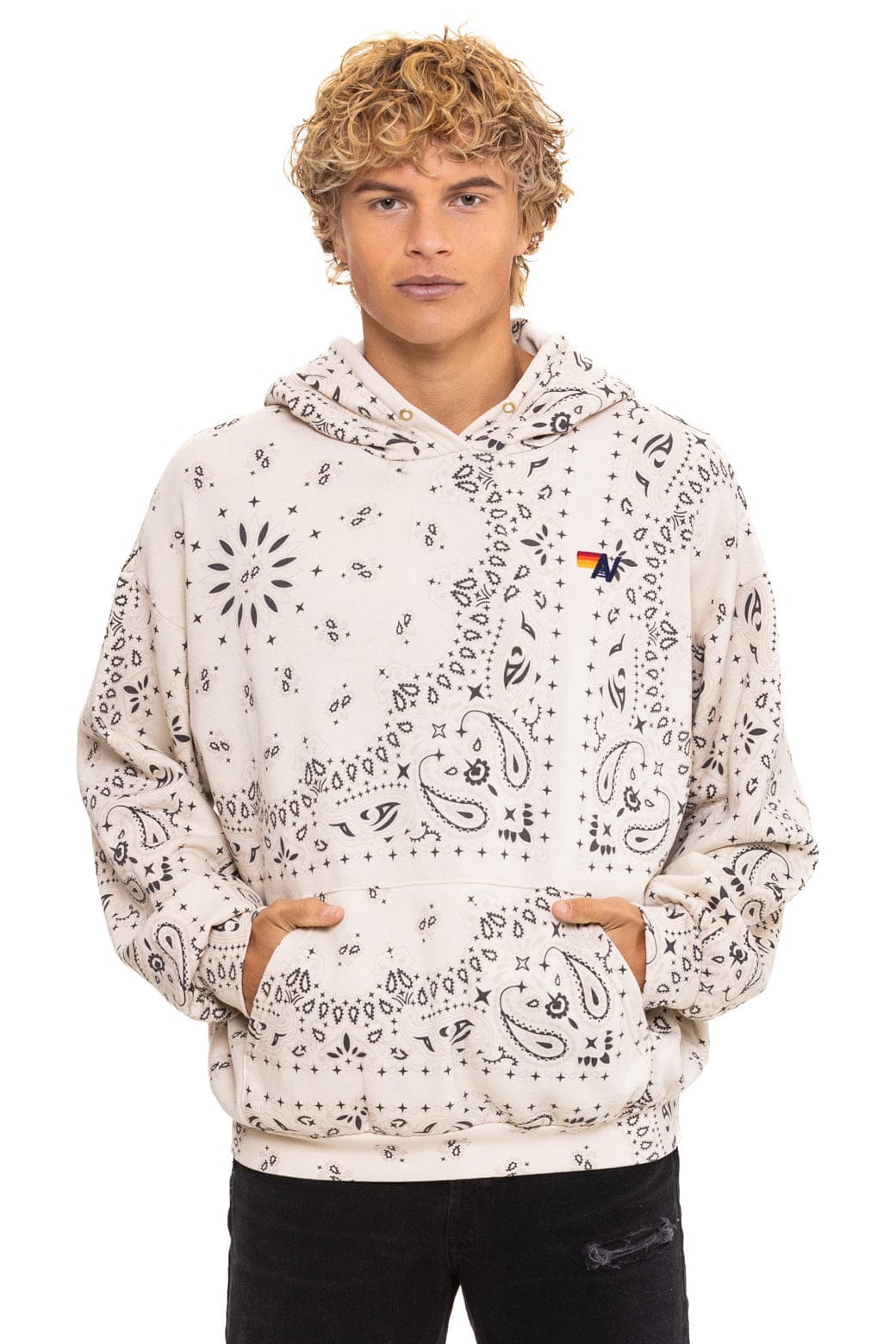 Retro BANDANA RELAXED PULLOVER HOODIE - VINTAGE WHITE