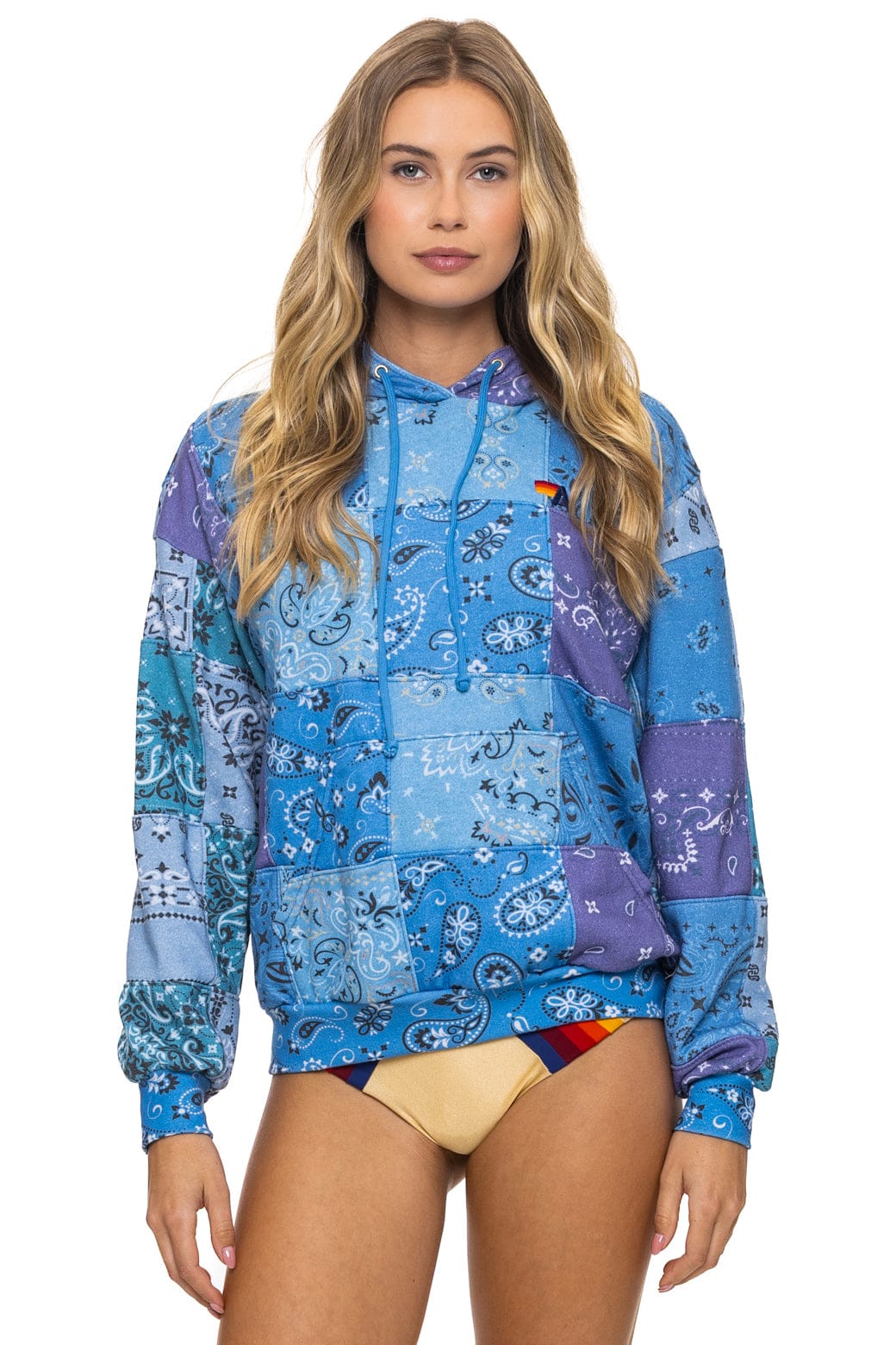 Retro BANDANA QUILTED RELAXED PULLOVER HOODIE - BLUE