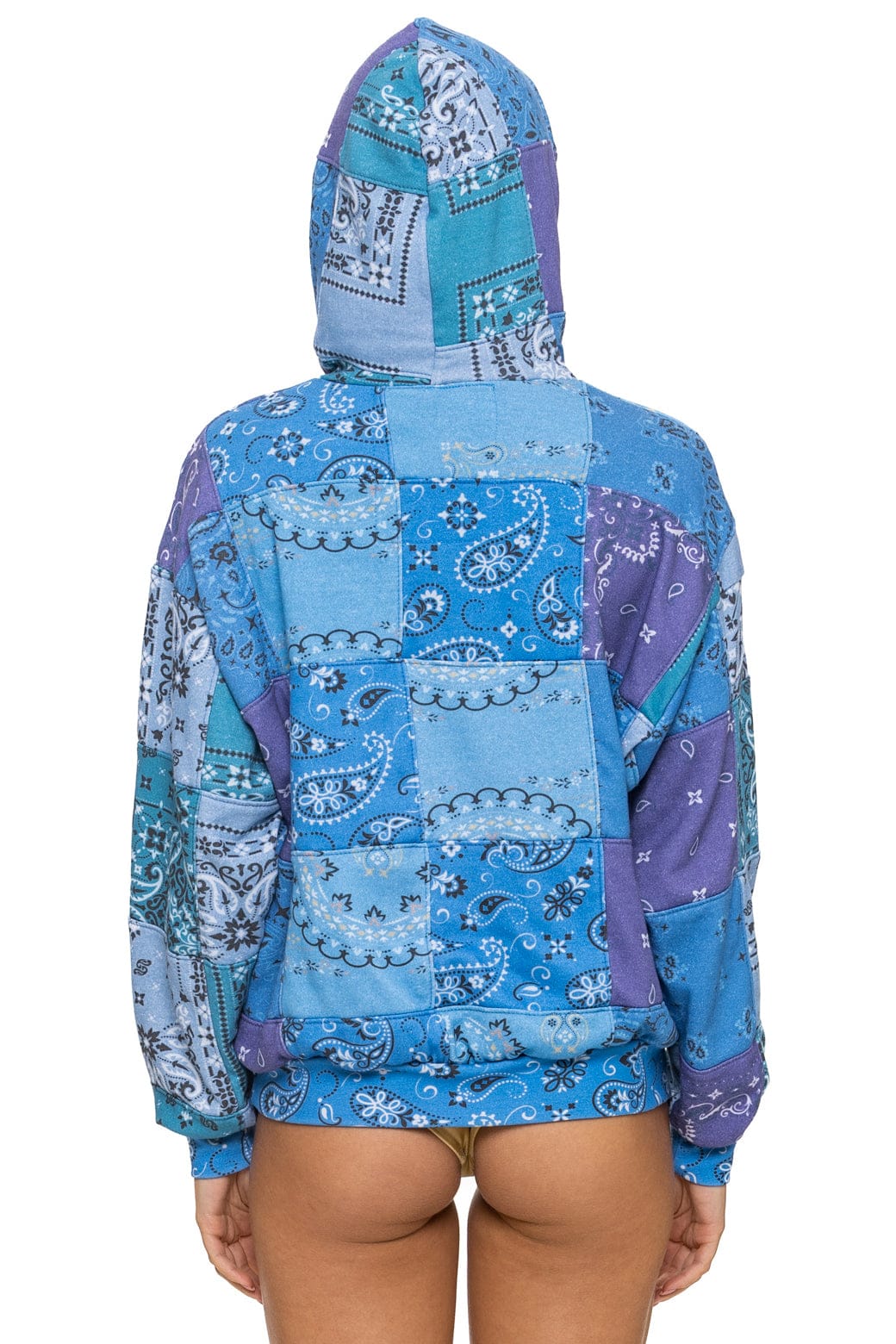 Retro BANDANA QUILTED RELAXED PULLOVER HOODIE - BLUE