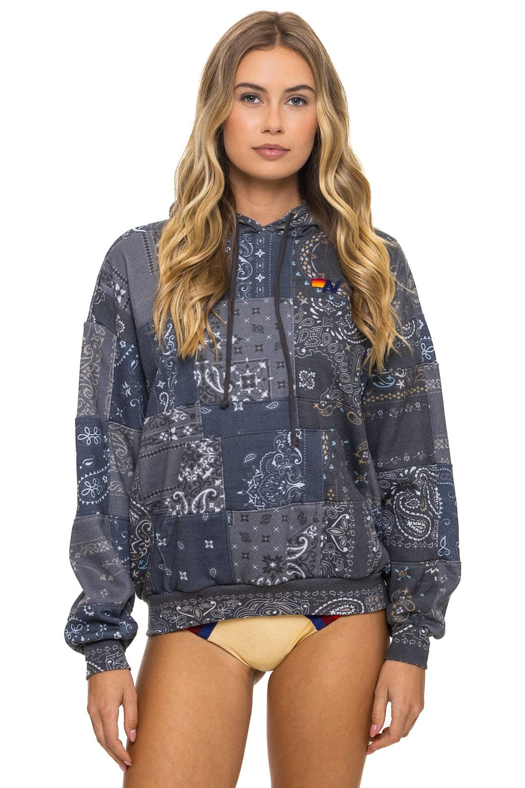 Retro BANDANA QUILTED RELAXED PULLOVER HOODIE - CHARCOAL