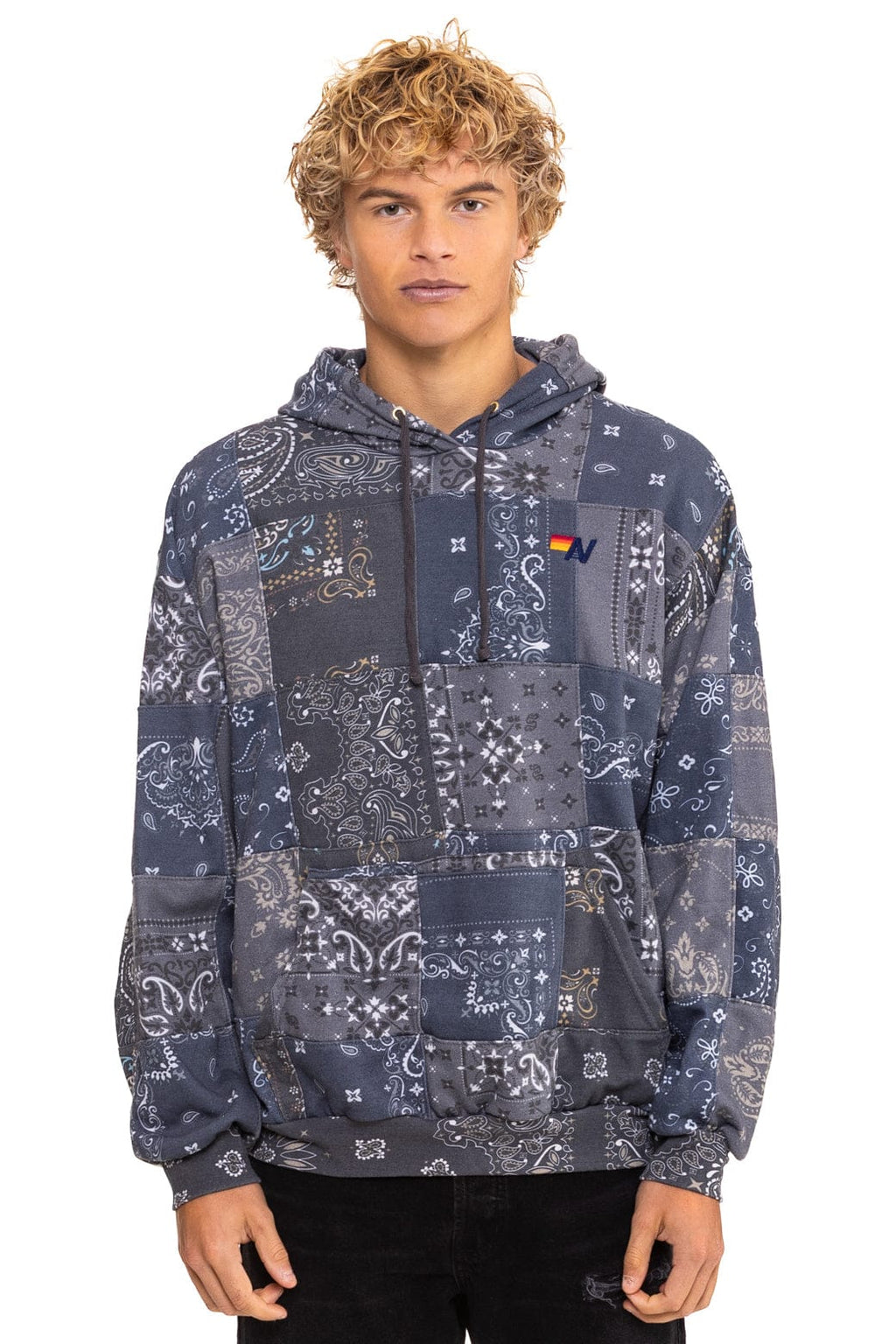 Retro BANDANA QUILTED RELAXED PULLOVER HOODIE - CHARCOAL