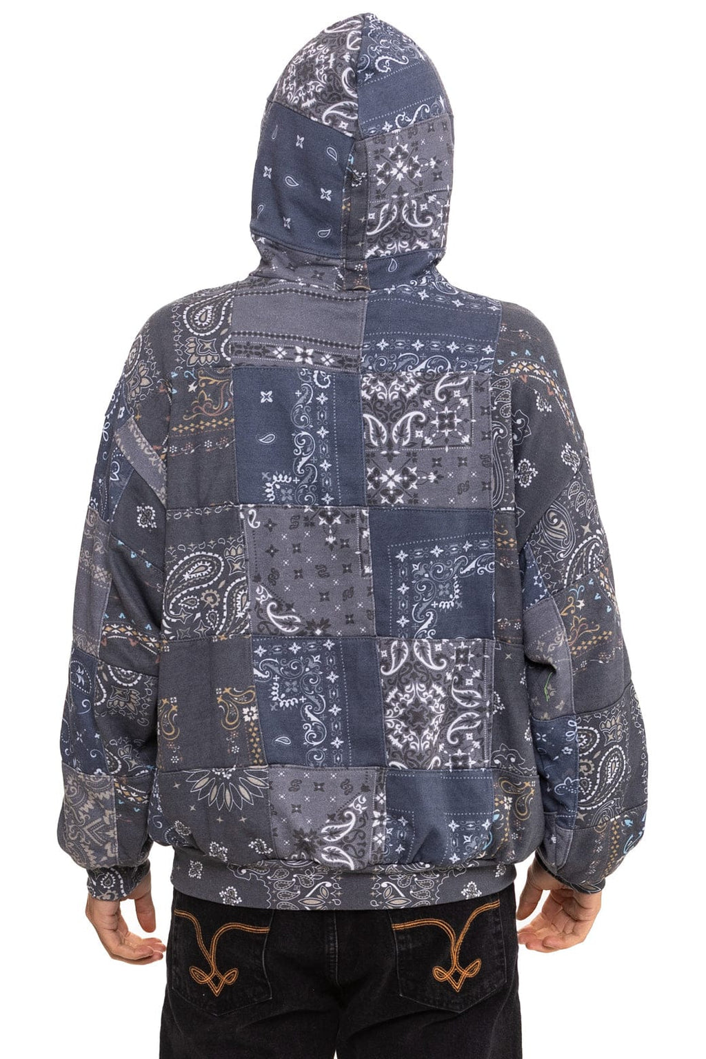 Retro BANDANA QUILTED RELAXED PULLOVER HOODIE - CHARCOAL