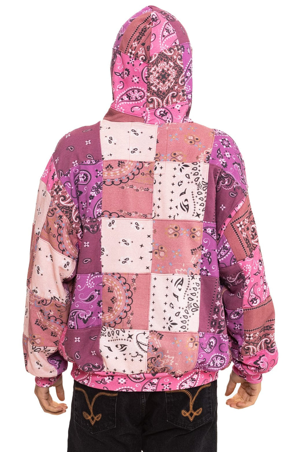 Retro BANDANA QUILTED RELAXED PULLOVER HOODIE - PINK