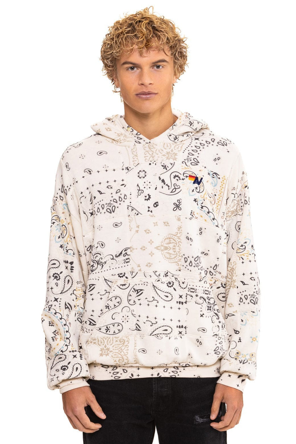 Retro BANDANA QUILTED RELAXED PULLOVER HOODIE - VINTAGE WHITE