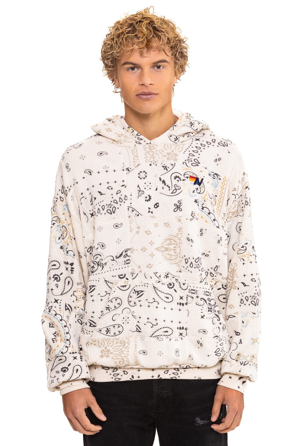 Retro BANDANA QUILTED RELAXED PULLOVER HOODIE - VINTAGE WHITE