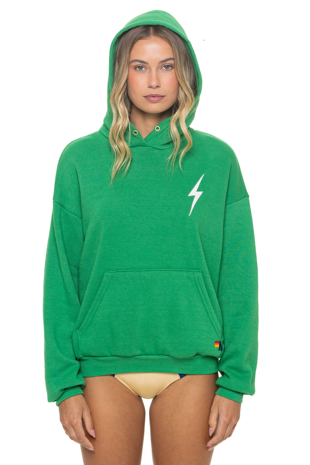 Retro BOLT STITCH RELAXED PULLOVER HOODIE - KELLY GREEN WHITE