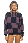 Retro CHECK QUILT RELAXED PULLOVER HOODIE - CHARCOAL MOCHA