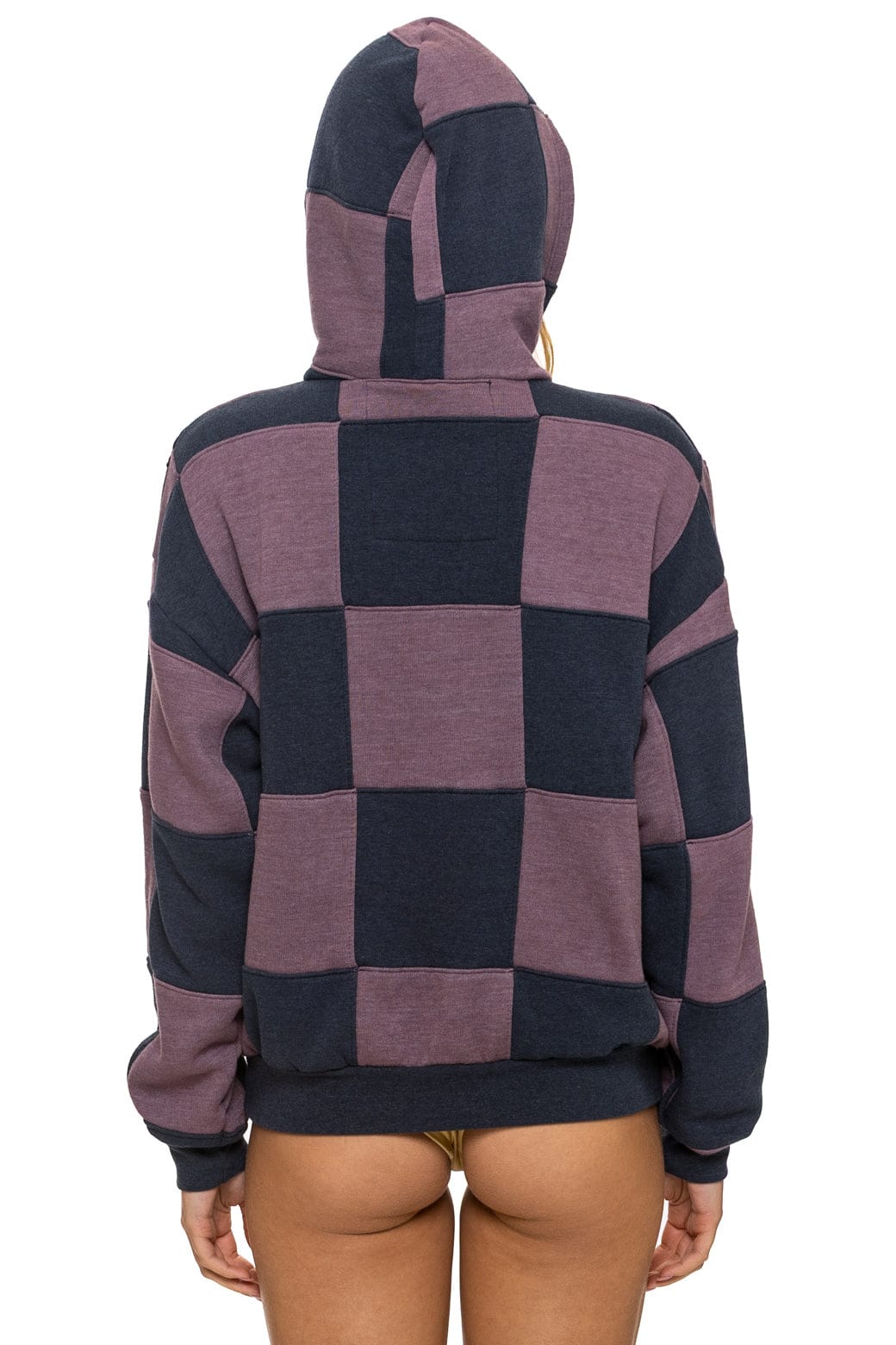 Retro CHECK QUILT RELAXED PULLOVER HOODIE - CHARCOAL MOCHA