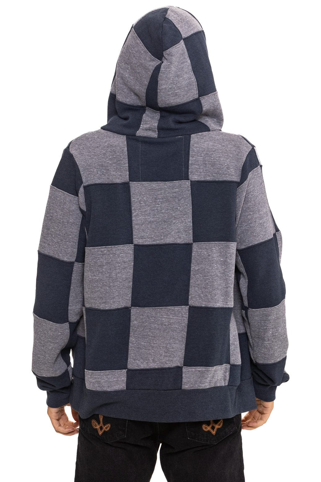 Retro CHECK QUILT ZIP HOODIE - HEATHER CHARCOAL