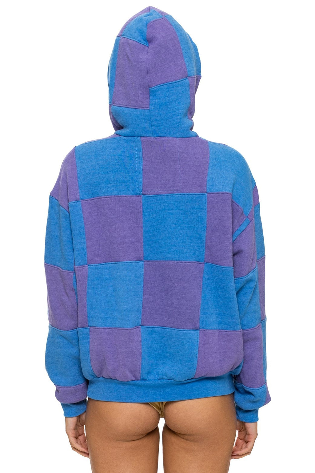 Retro CHECK QUILT RELAXED PULLOVER HOODIE - LAVENDER OCEAN