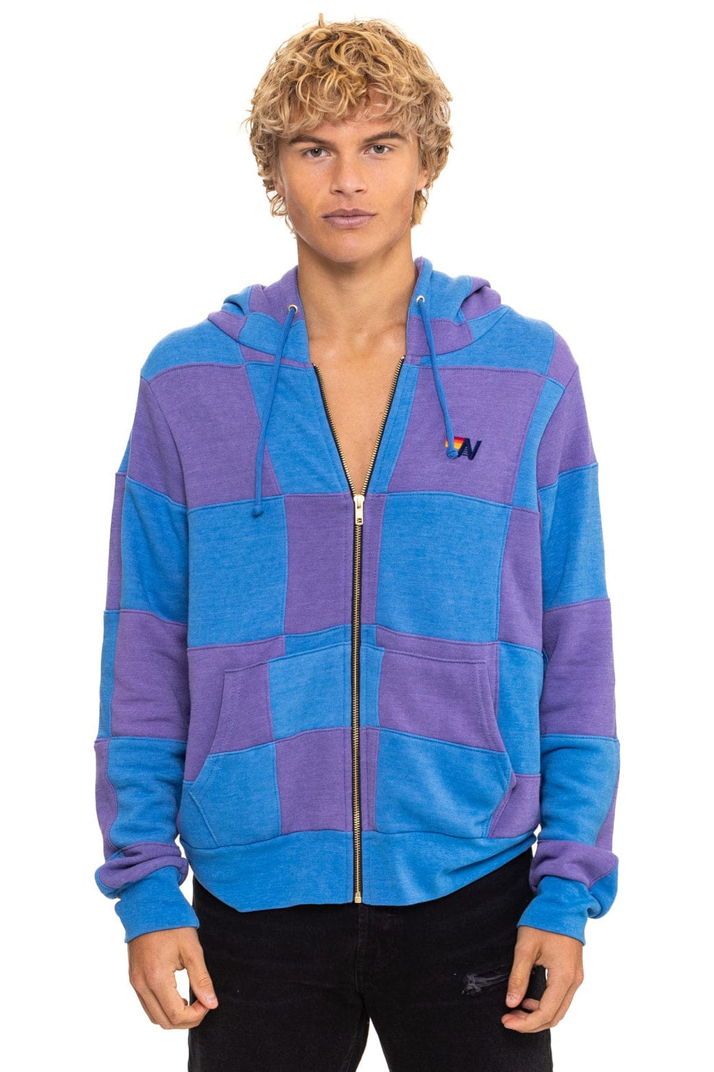 Retro CHECK QUILT ZIP HOODIE - LAVENDER OCEAN