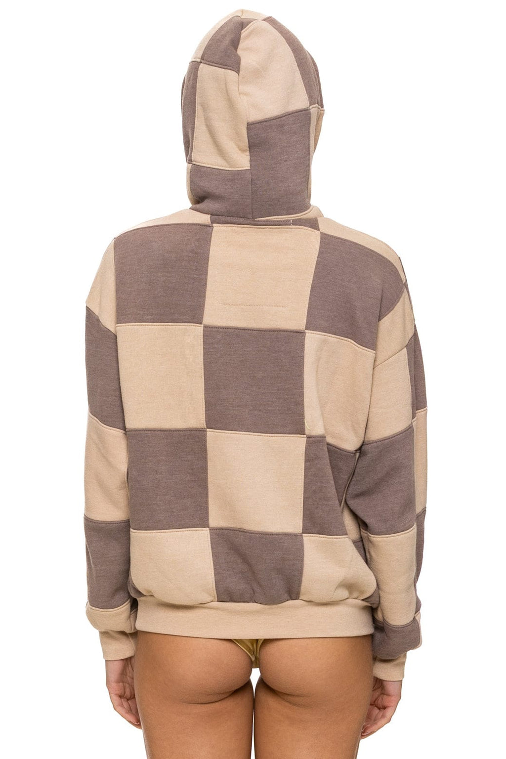 Retro CHECK QUILT RELAXED PULLOVER HOODIE - SAND TAUPE