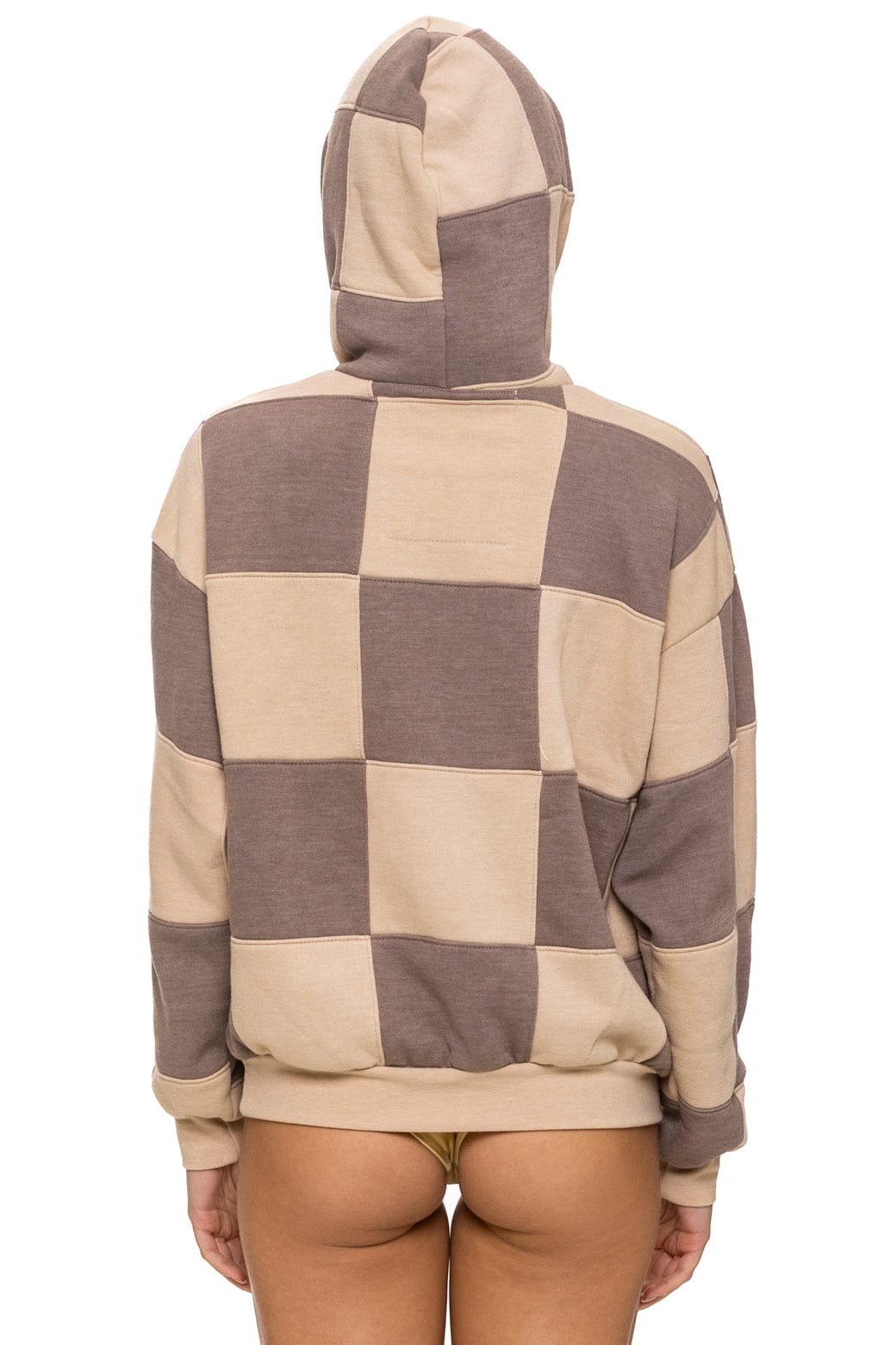 Retro CHECK QUILT RELAXED PULLOVER HOODIE - SAND TAUPE