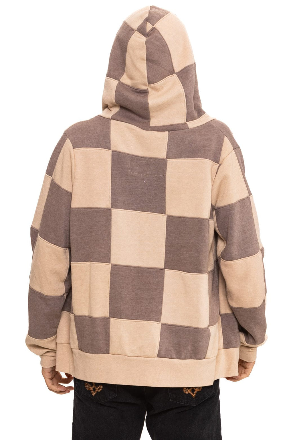 Retro CHECK QUILT ZIP HOODIE - SAND TAUPE