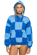 Retro CHECK QUILT RELAXED PULLOVER HOODIE - SKY ADVENTURE BLUE