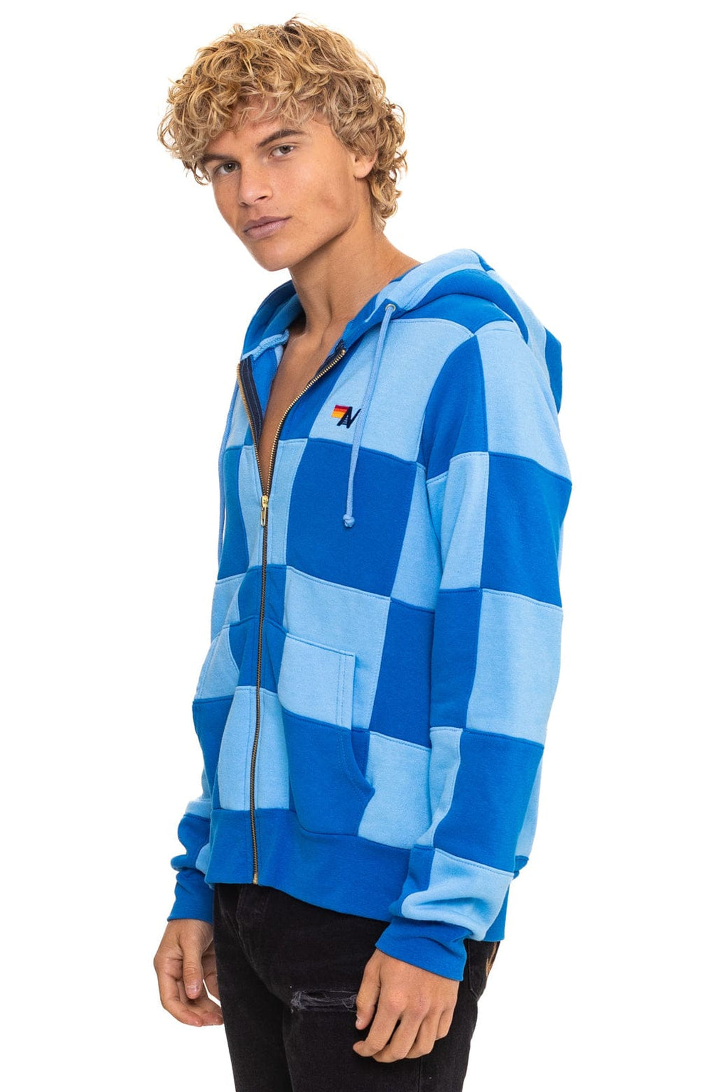 Retro CHECK QUILT ZIP HOODIE - SKY ADVENTURE BLUE