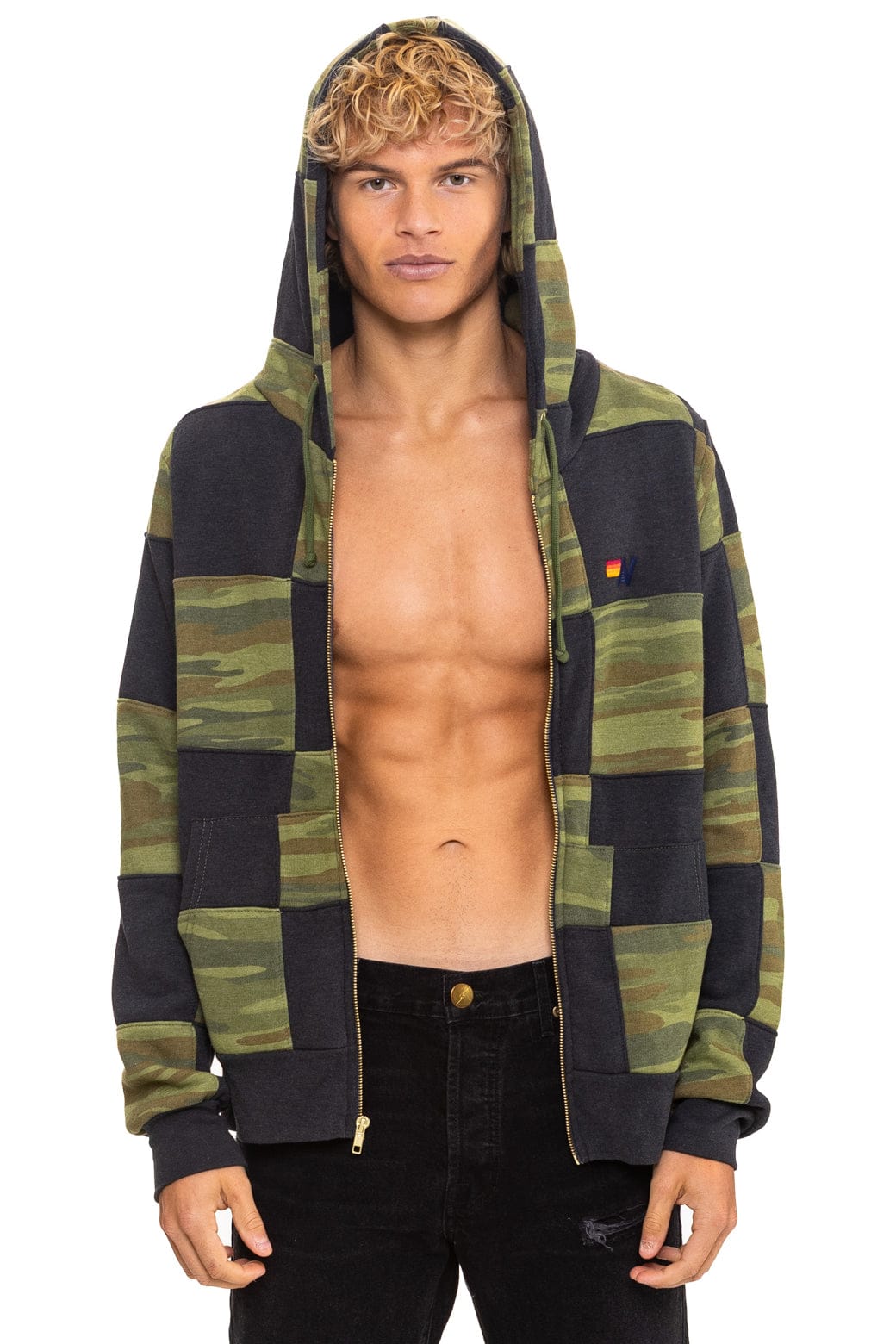 Retro CHECK QUILT ZIP HOODIE - SMOKE CAMO