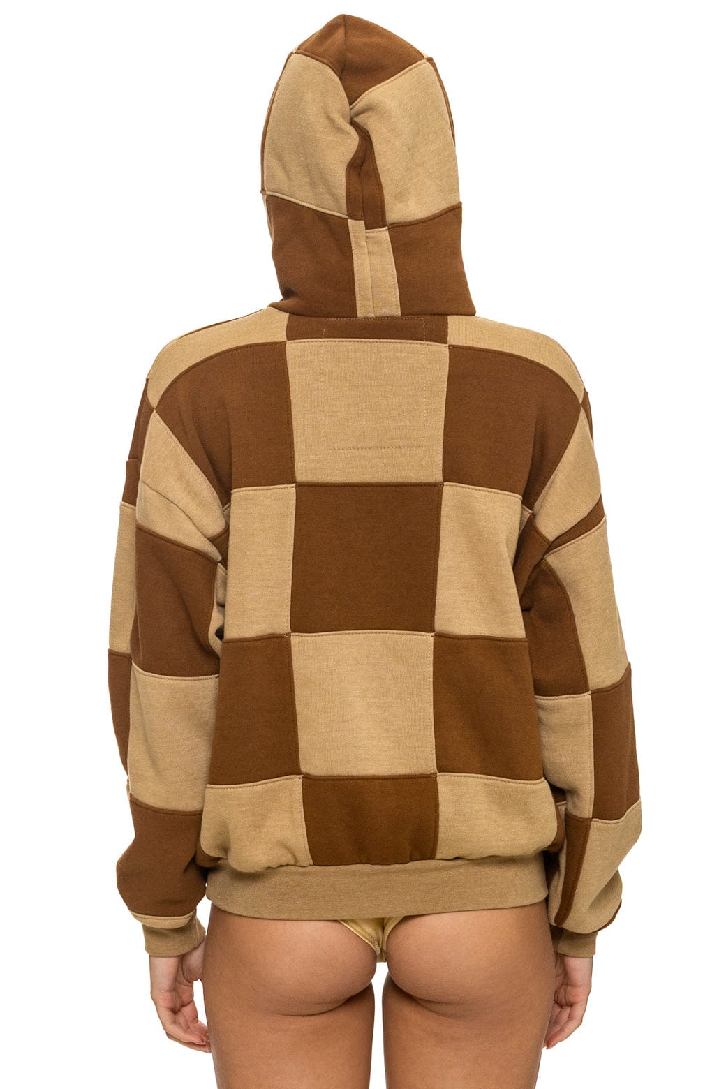 Retro CHECK QUILT RELAXED PULLOVER HOODIE - TAN CINNAMON