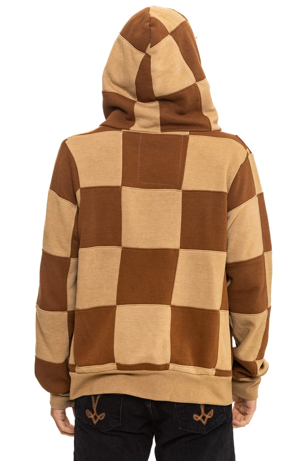 Retro CHECK QUILT ZIP HOODIE - TAN CINNAMON