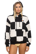 Retro CHECK QUILT RELAXED PULLOVER HOODIE - VINTAGE WHITE BLACK