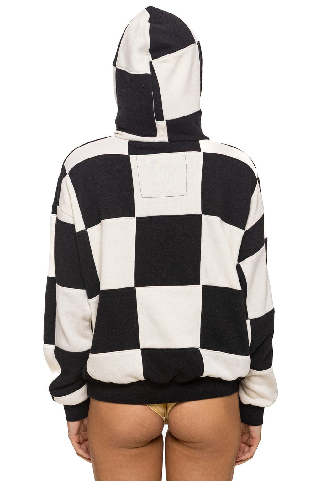 Retro CHECK QUILT RELAXED PULLOVER HOODIE - VINTAGE WHITE BLACK