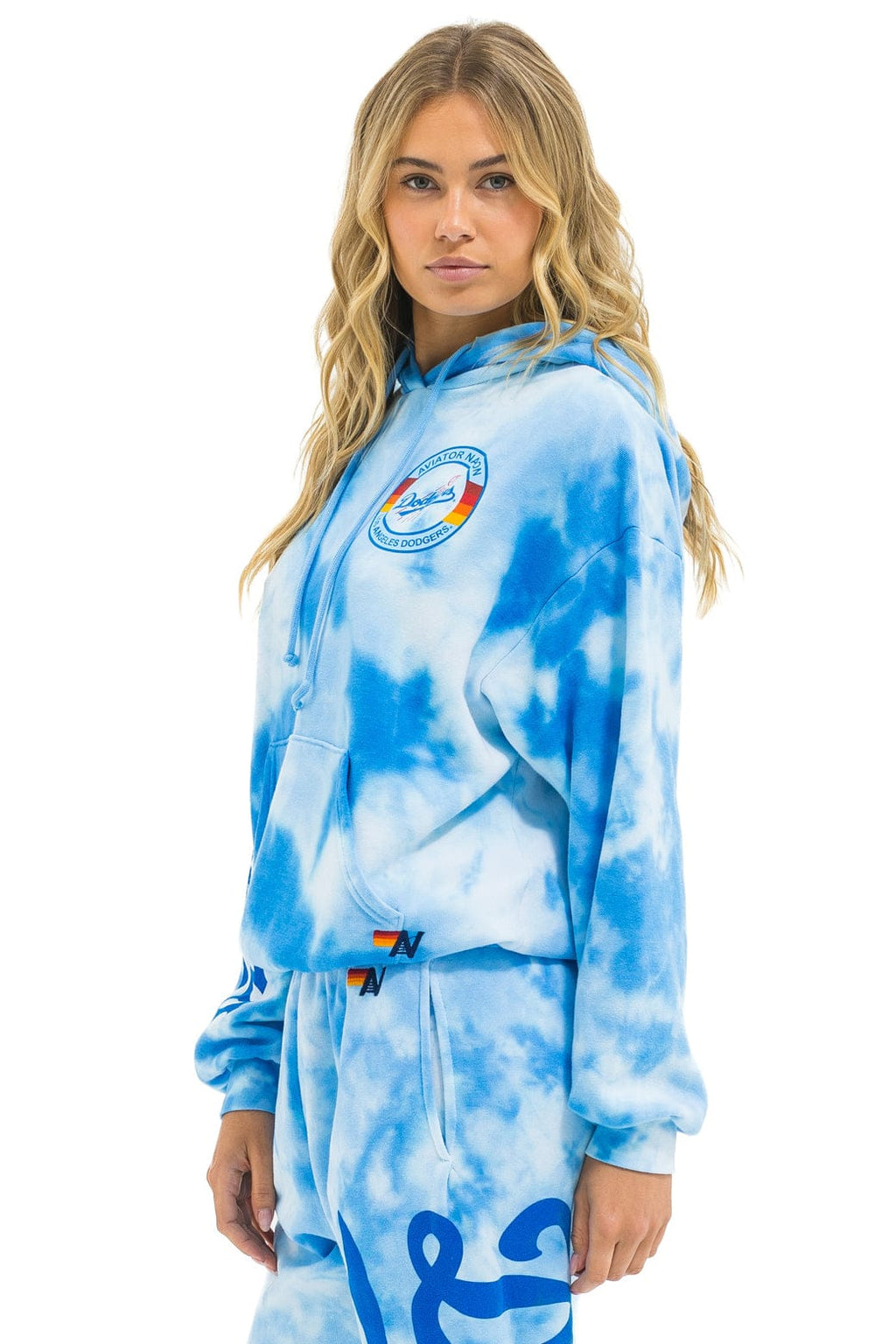 Retro LOS ANGELES DODGERS HAND DYED RELAXED PULLOVER HOODIE - TIE DYE BLUE