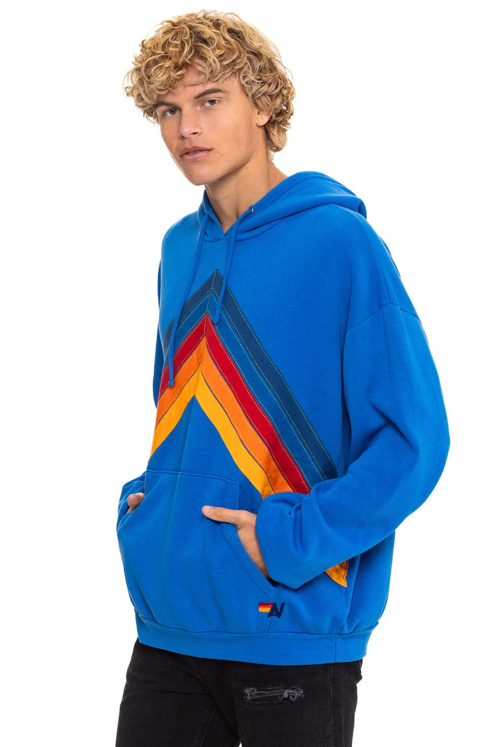 Retro MOUNTAIN STITCH CHEVRON PULLOVER HOODIE RELAXED - ADVENTURE BLUE