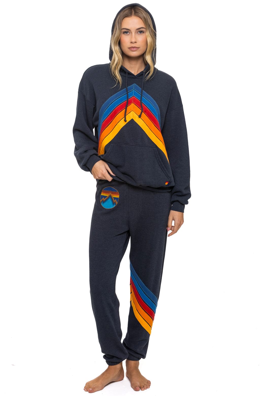 Retro MOUNTAIN STITCH CHEVRON PULLOVER HOODIE RELAXED - CHARCOAL