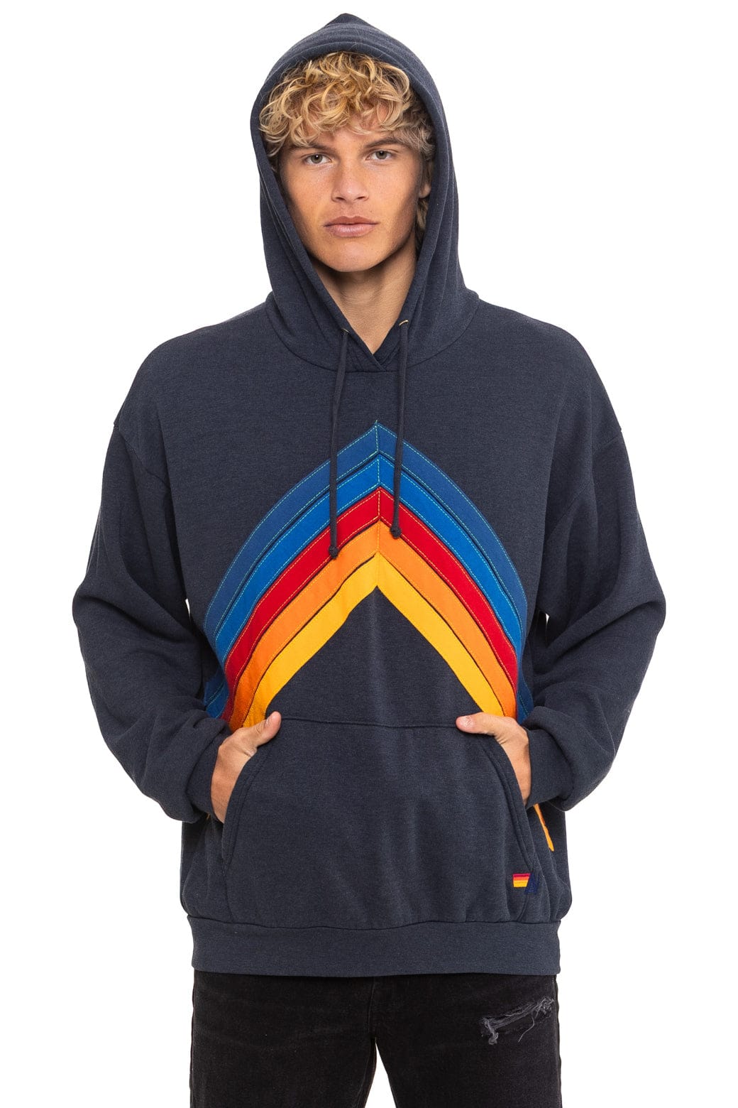 Retro MOUNTAIN STITCH CHEVRON PULLOVER HOODIE RELAXED - CHARCOAL