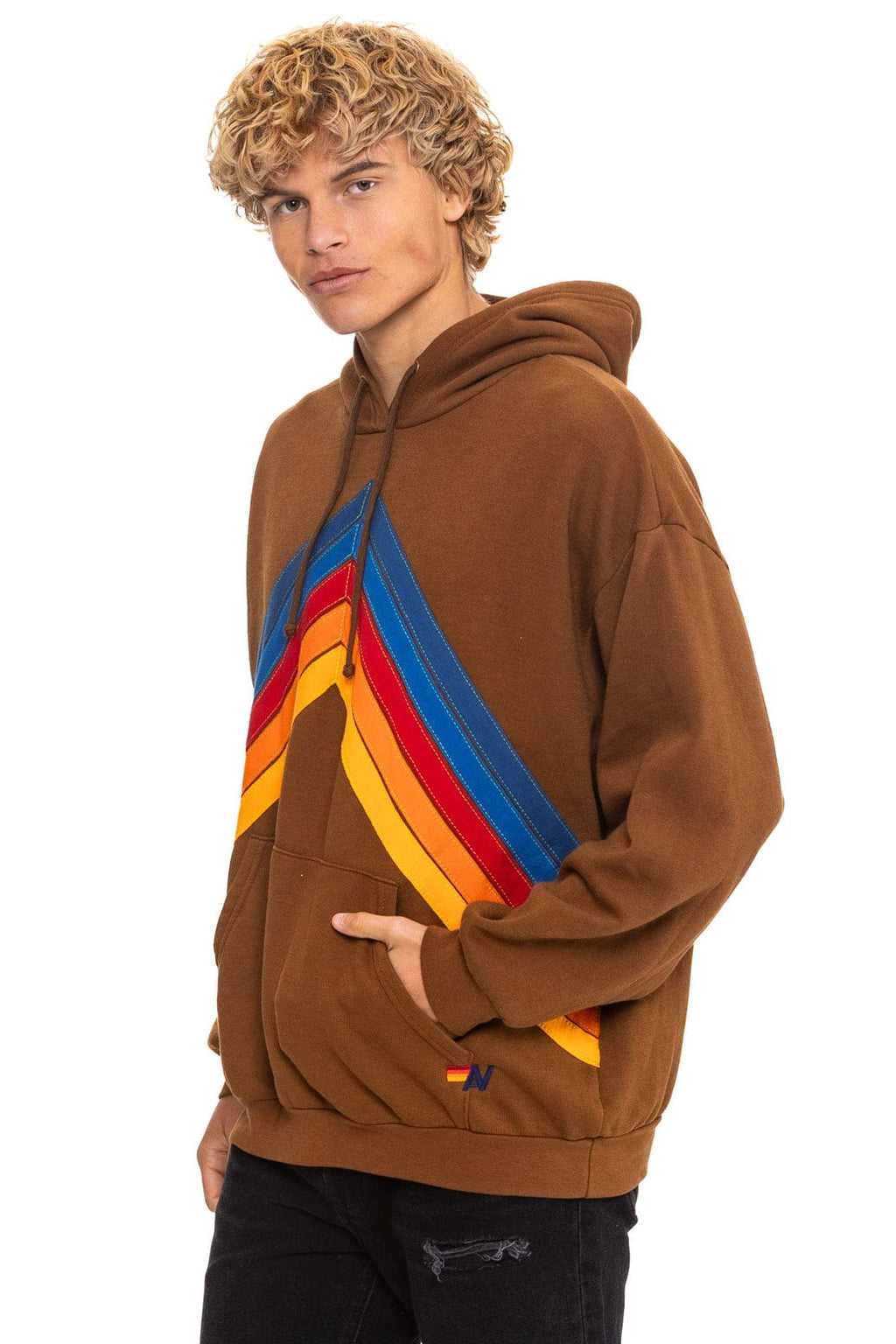 Retro MOUNTAIN STITCH CHEVRON PULLOVER HOODIE RELAXED - CINNAMON