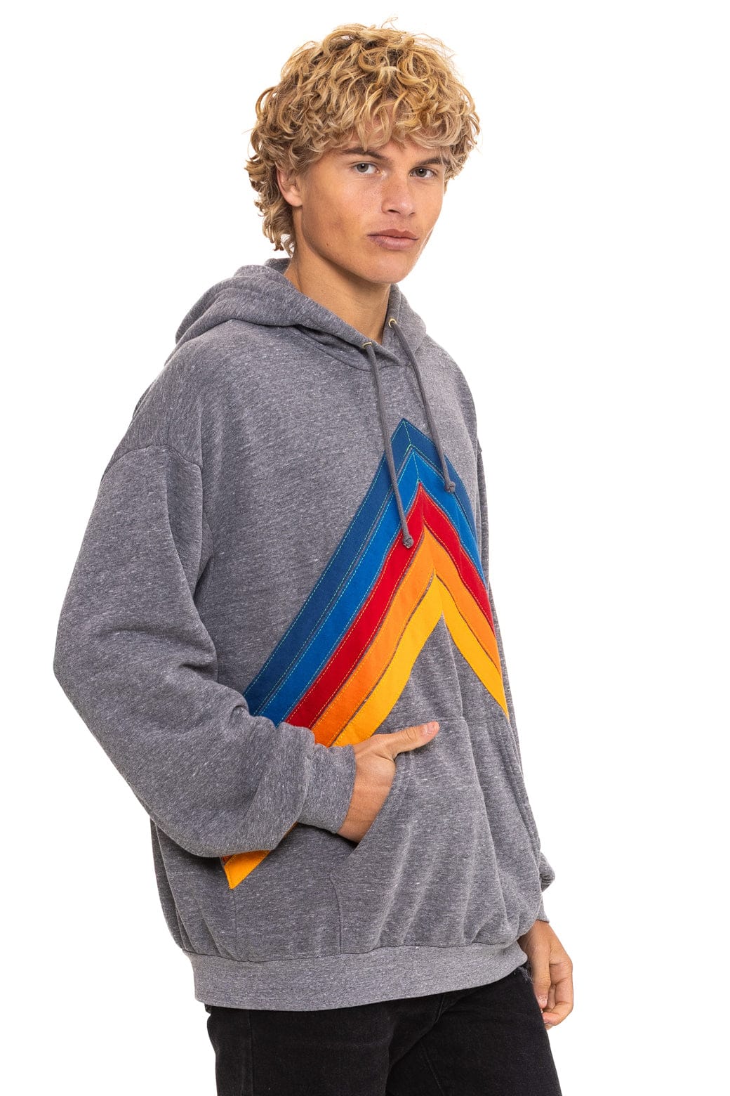 Retro MOUNTAIN STITCH CHEVRON PULLOVER HOODIE RELAXED - HEATHER GREY