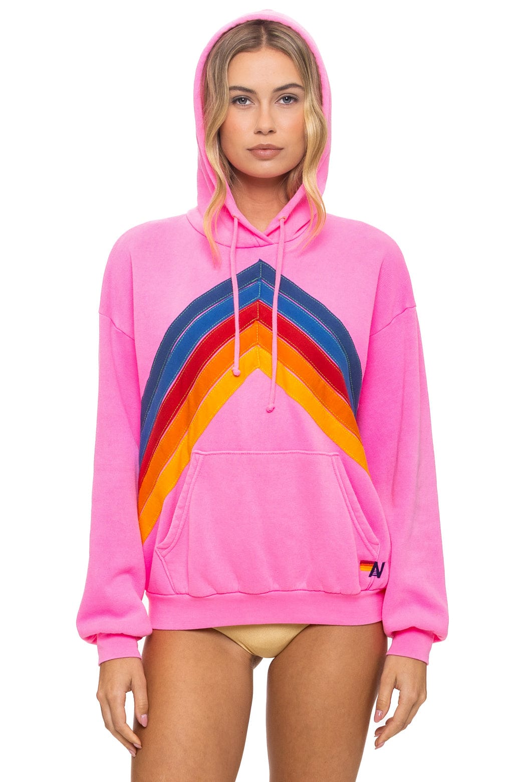 Retro MOUNTAIN STITCH CHEVRON PULLOVER HOODIE RELAXED - NEON PINK