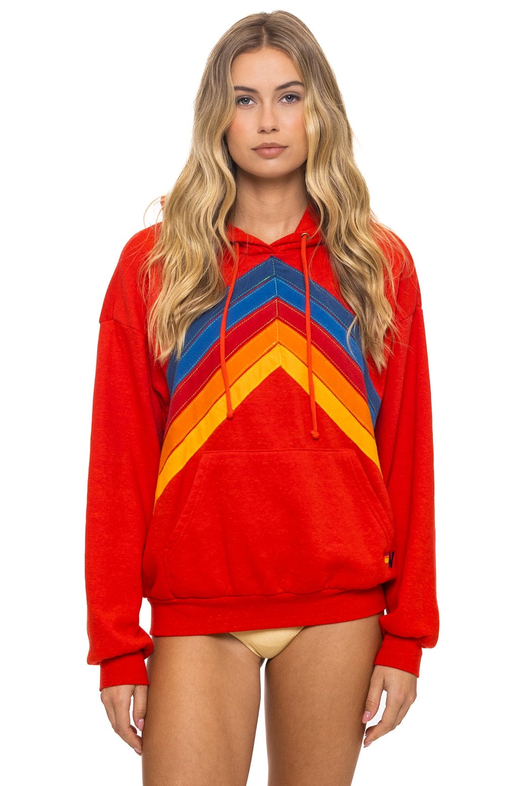 Retro MOUNTAIN STITCH CHEVRON PULLOVER HOODIE RELAXED - RED