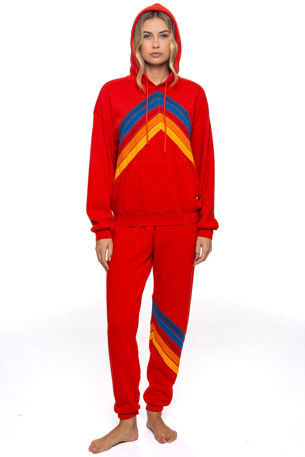 Retro MOUNTAIN STITCH CHEVRON PULLOVER HOODIE RELAXED - RED